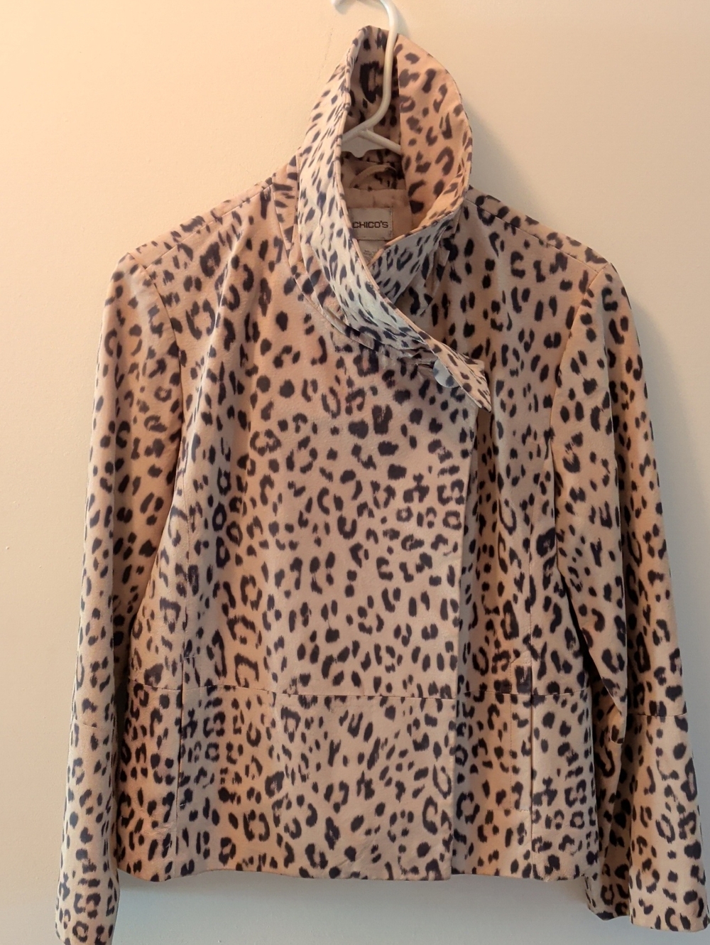 Chico's Beige and Black Leopard Print Leather Jacket